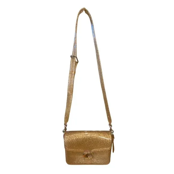 Coach Gold Glitter Jelly Crossbody Bag With Adjustable Strap & "C" Buckle Accent - Picture 2 of 14